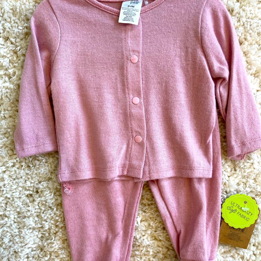Pink long sleeve button up and pant set